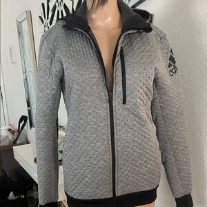 Adidas Women's Black and Gray Bomber/quilt- effect double knit jacket size XS